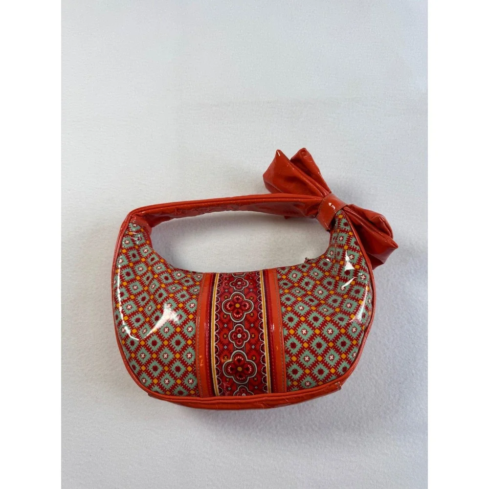 Y2K Retro Vera Bradley Women Small Frill Hobo‎ Bag Red Bow Geometric Laminated